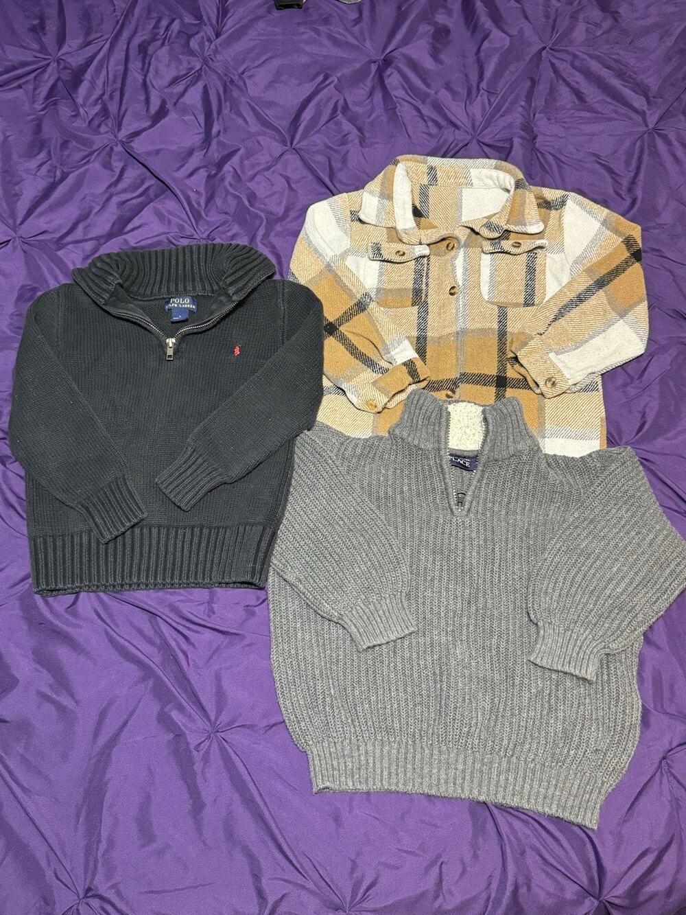 Boys Fall Sweater Plaid Long Sleeve Bundle 4-5 Fall Winter Clothes Size 4T Lot